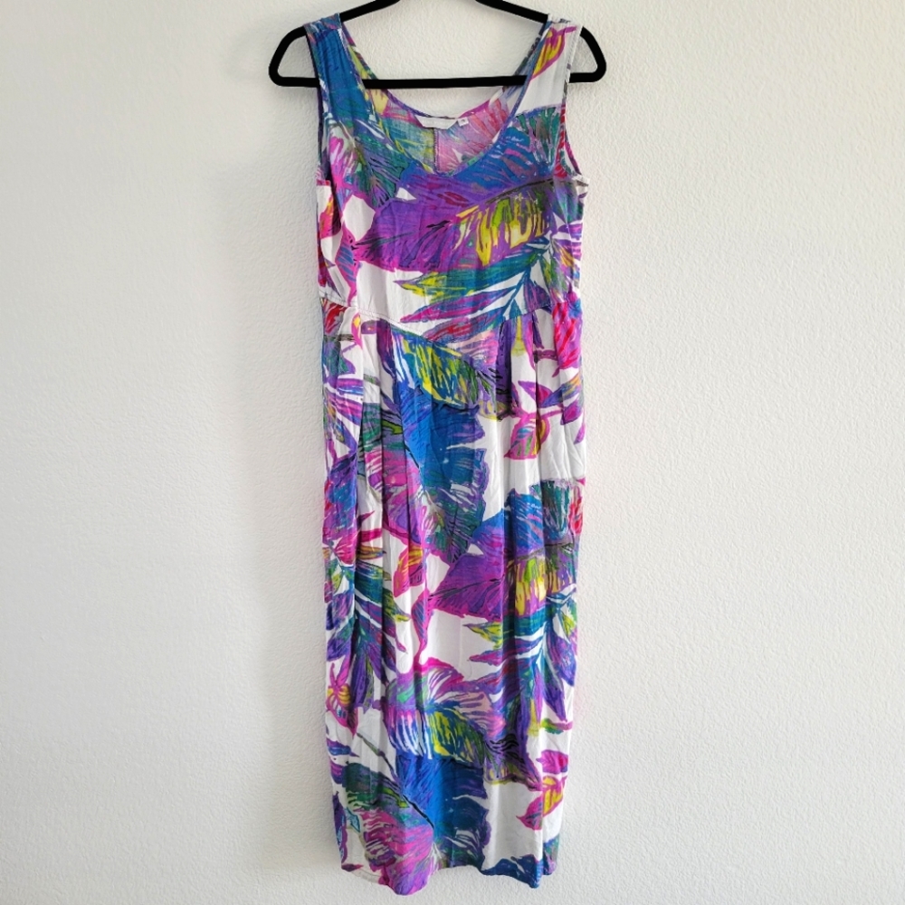 Jam's World Tropical Print Brightly Colored Tank Dress Midi Size Small